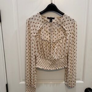 Floral Cream Blouse with Smocked Waist